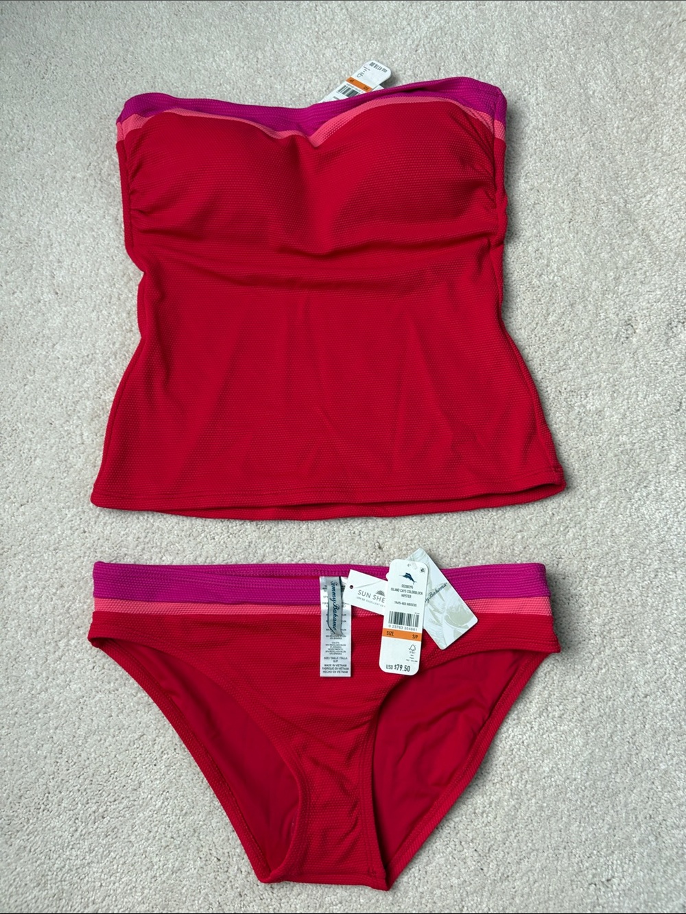 Tommy Bahama Island Cays Red Hibiscus and Pink Strapless Tankini Set